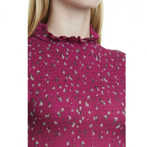 NEW RAG & BONE PINK FLORAL PRINT SMOCKED TOP - Picture 3 of 10